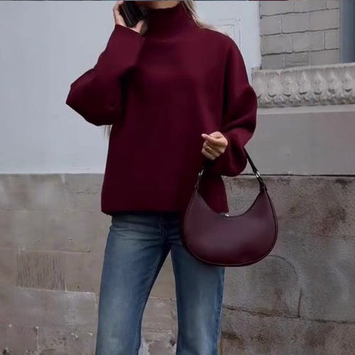 Oversized knit pullover for women with high collar and relaxed fit Lune London