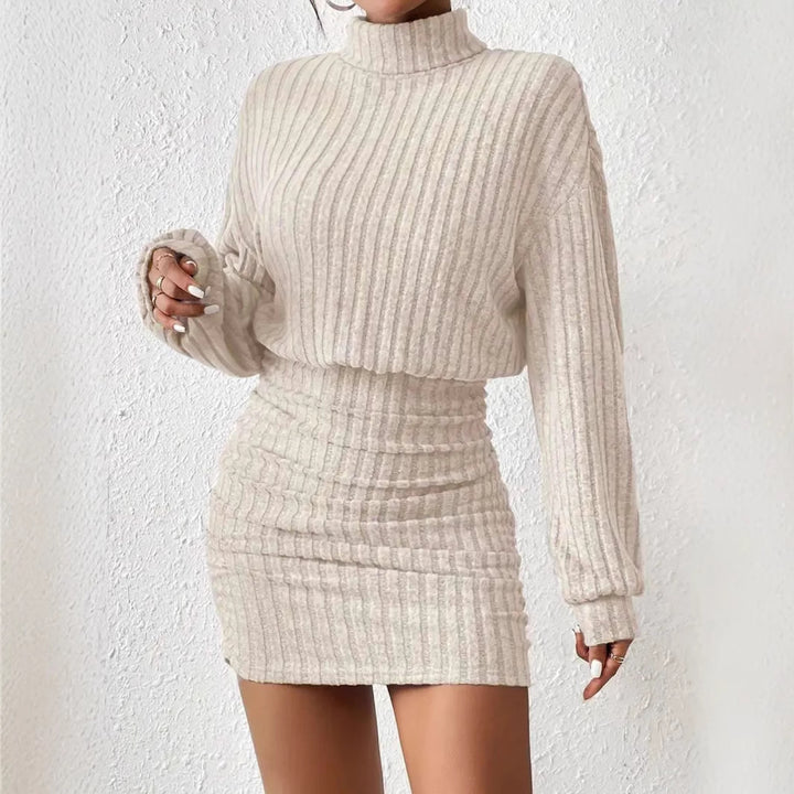 Knit dress for women with high neck and ribbed structure Lune London