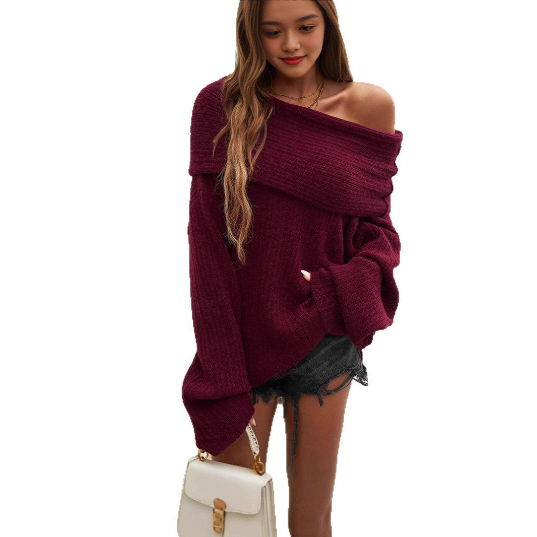 Women Off-Shoulder Knitted Sweater with Chic Ribbed Design