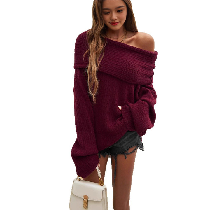 Women Off-Shoulder Knitted Sweater with Chic Ribbed Design
