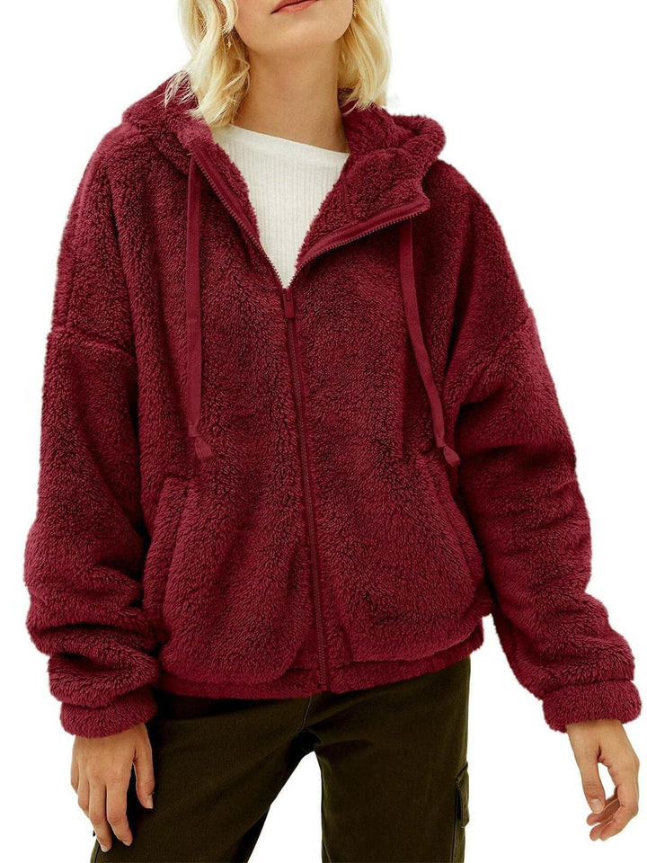 Lune London | Women's Fluffy Plush Jacket with Hood and Front Zip