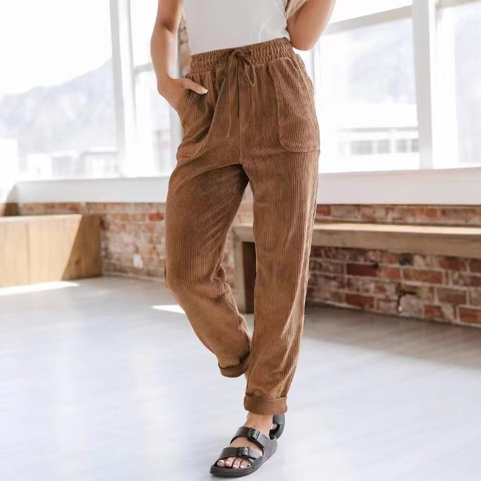 Dames Pantalon de loisirs en matériau côtelé confortable Lune London
