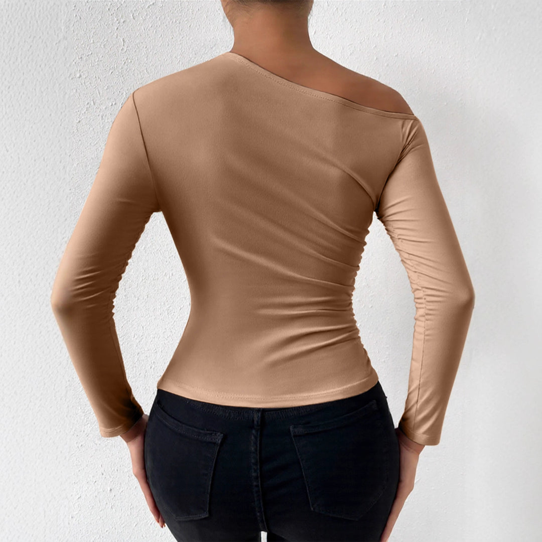 Women's long sleeve shirt with asymmetric neckline and figure-hugging cut Lune London