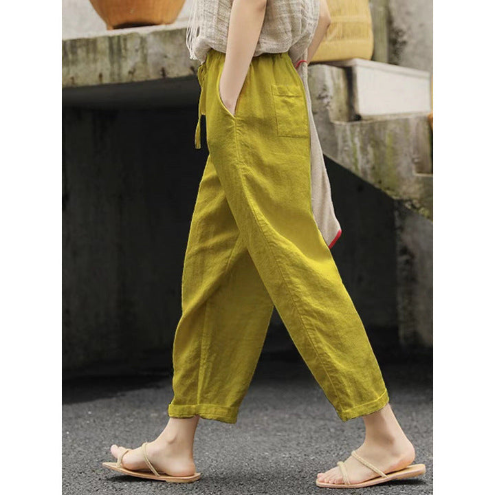 Lune London | Women Casual Linen Pants with Elastic Waistband and Side Pockets