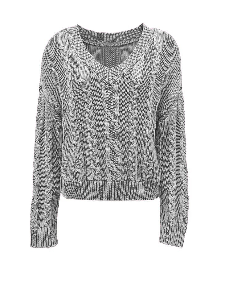 Pull en maille épaisse pour femmes avec un décolleté en V profond et un motif en côtes Chic & Stil