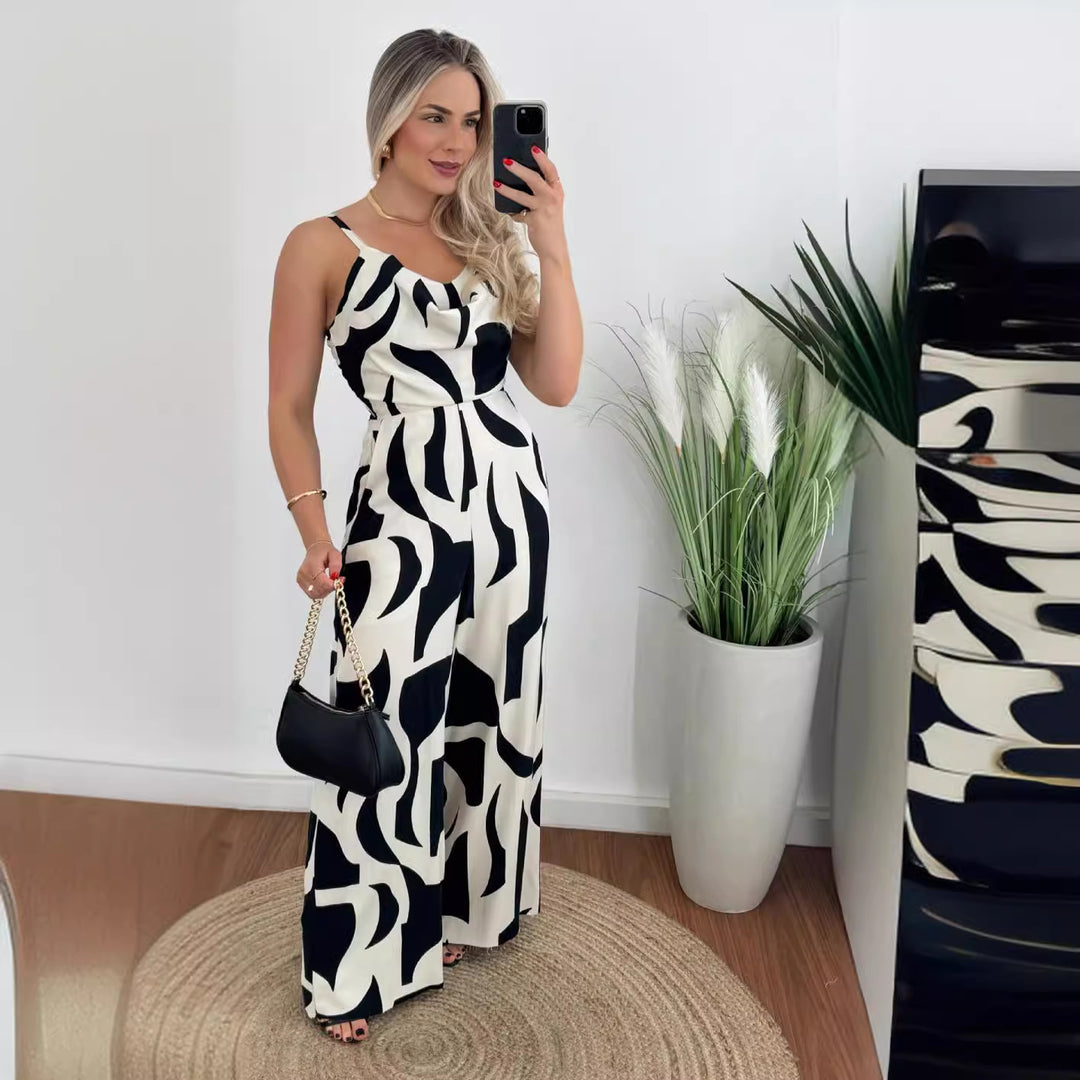 Women's jumpsuit with elegant waterfall neckline and wide leg Lune London