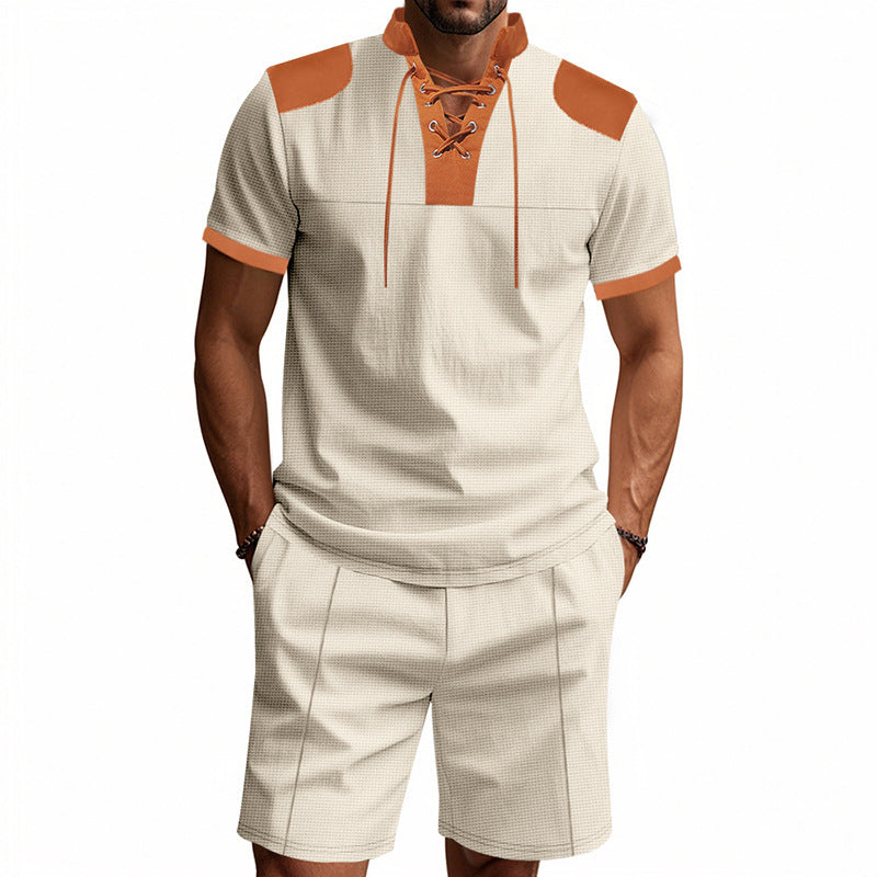 Men's polo shirt with a unique lacing design and matching shorts Lune London