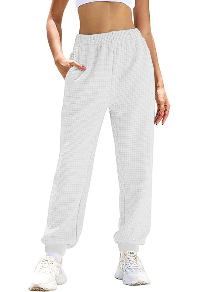 Women Comfortable Waffle Texture Sweatpants with Elastic Waist and Side Pockets Lune London