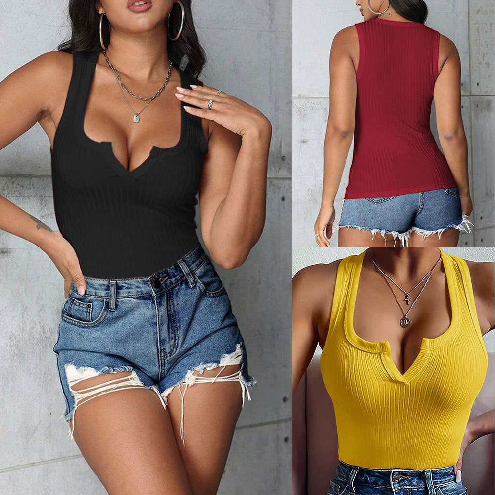 Débardeur à col en V ajusté pour femmes Chic & Stil