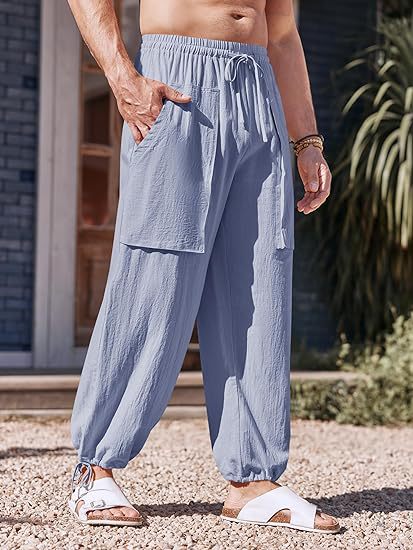 Lune London Men's Loose Summer Pants with Elastic Waist and Pockets