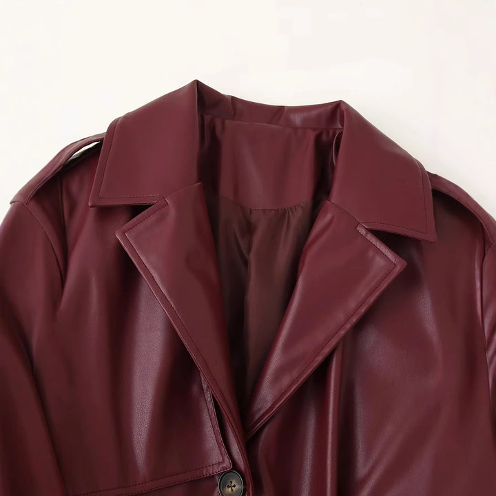 Elegant synthetic leather trench coat for women with belt Lune London
