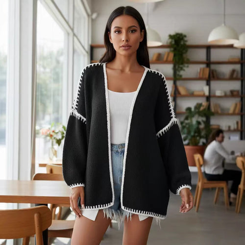 Cardigan ouvert pour femme avec coutures contrastées élégantes Chic & Stil