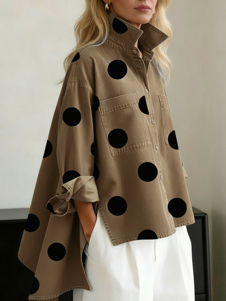 Women's Fashion Shirt Blouse with Extravagant Dots and Practical Pockets Lune London