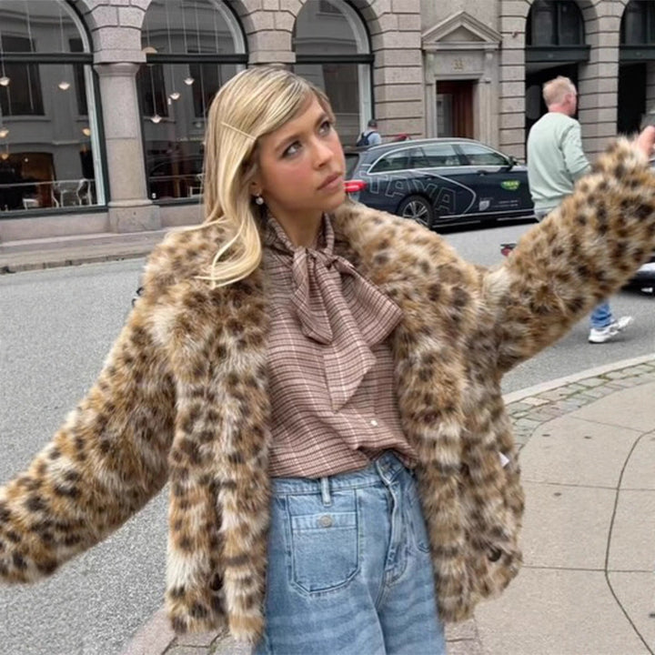 Lune London women's faux fur coat with leopard print