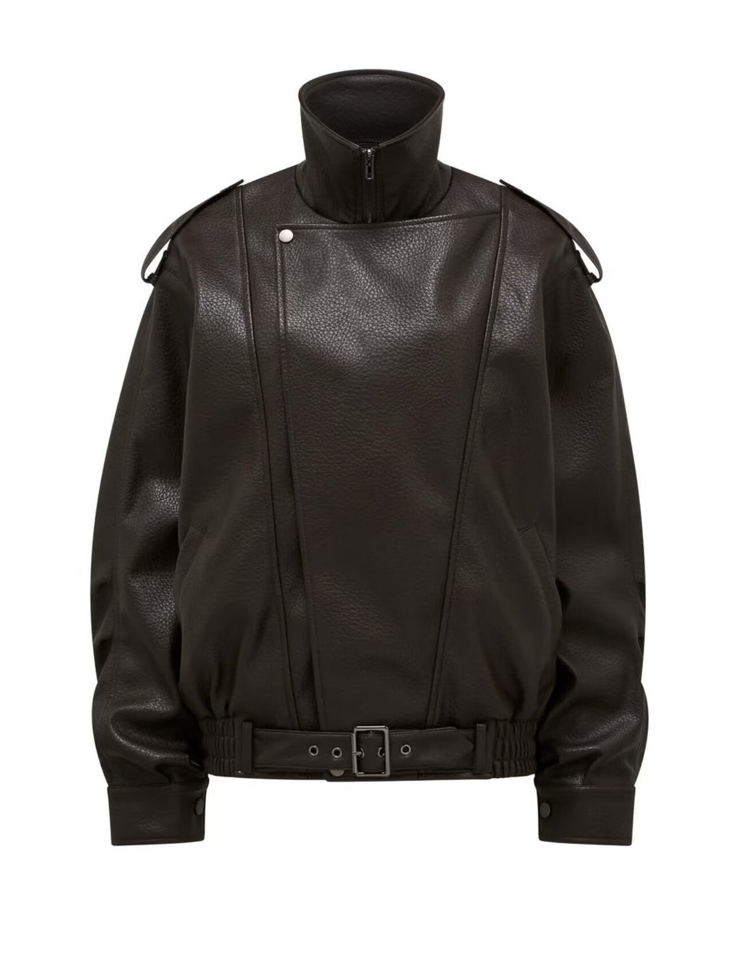 Casual faux leather biker jacket for women with practical pockets and elastic belt Lune London
