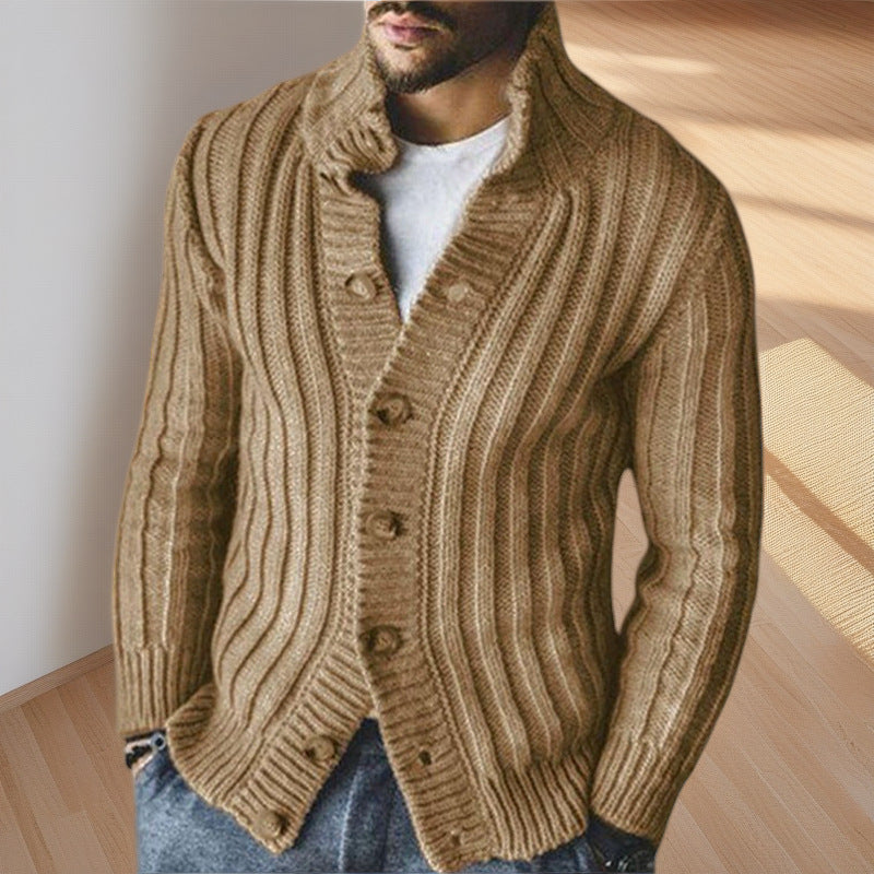 Men's knitted jacket with a light rib pattern and a comfortable high collar Lune London