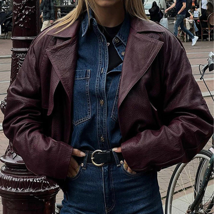 Casual synthetic leather jacket for women in a modern oversized style Lune London