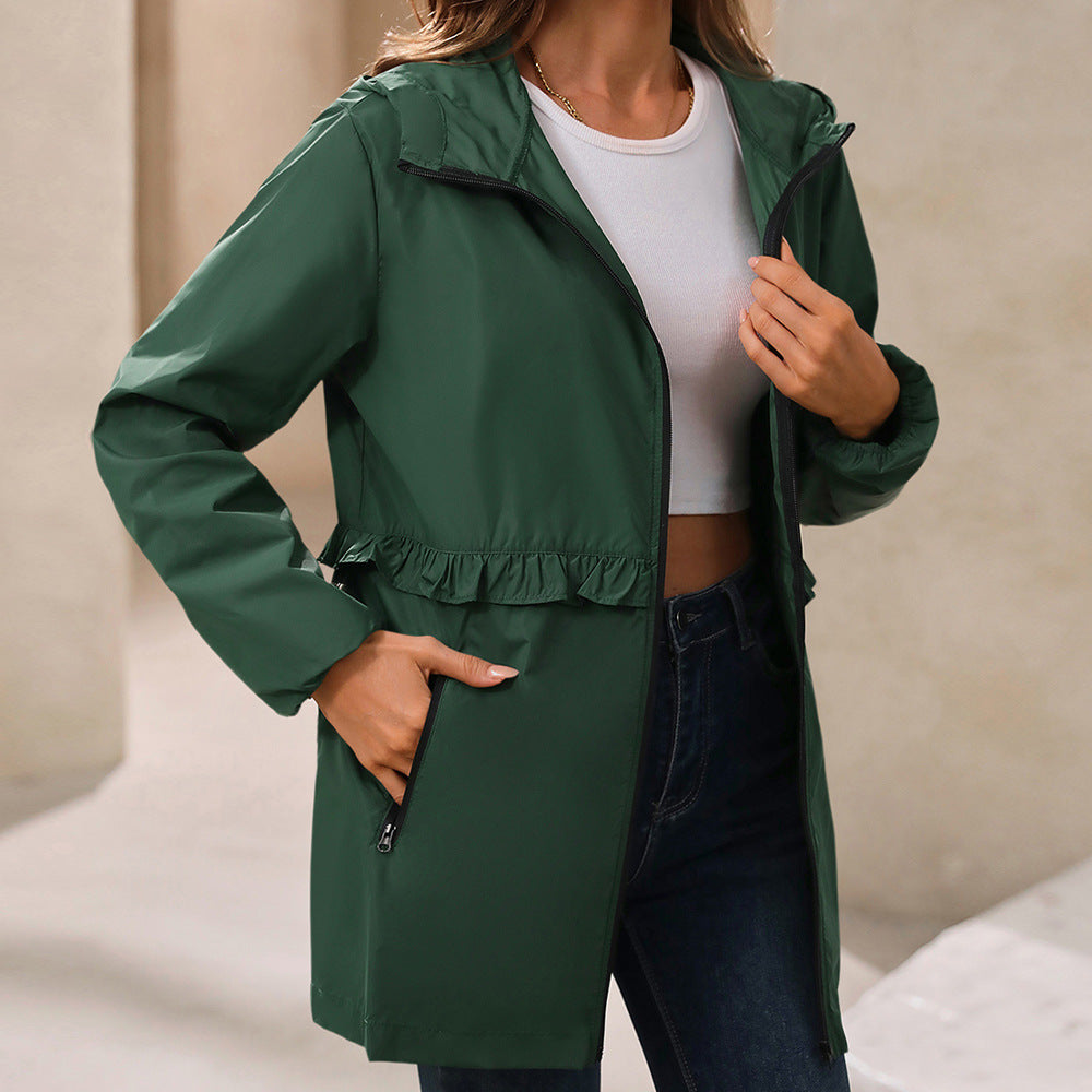 Lune London Women's Transition Jacket with Ruffled Hem and Side Pockets