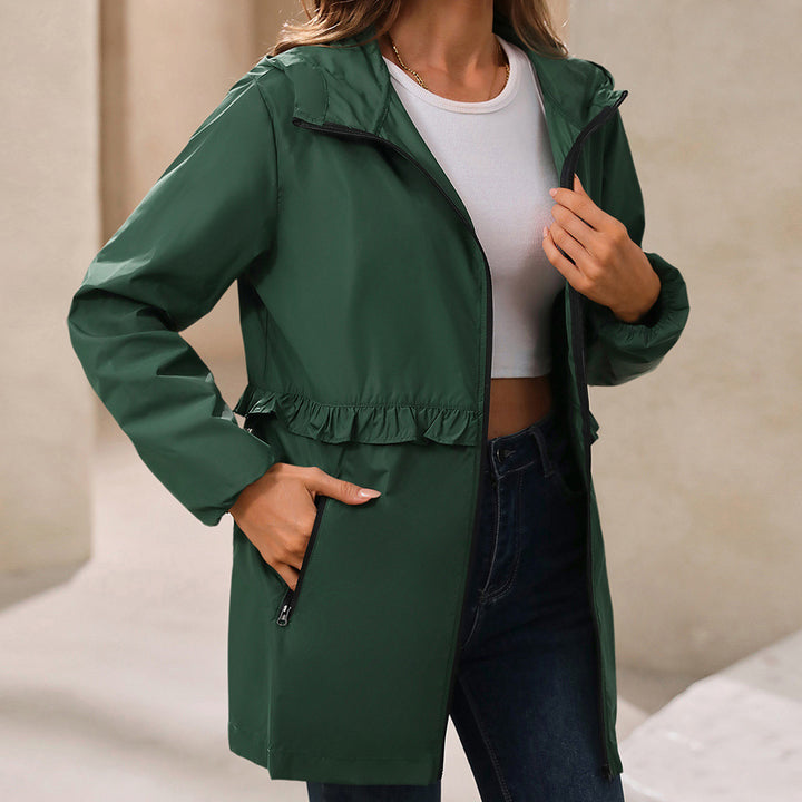 Lune London Women's Transition Jacket with Ruffled Hem and Side Pockets