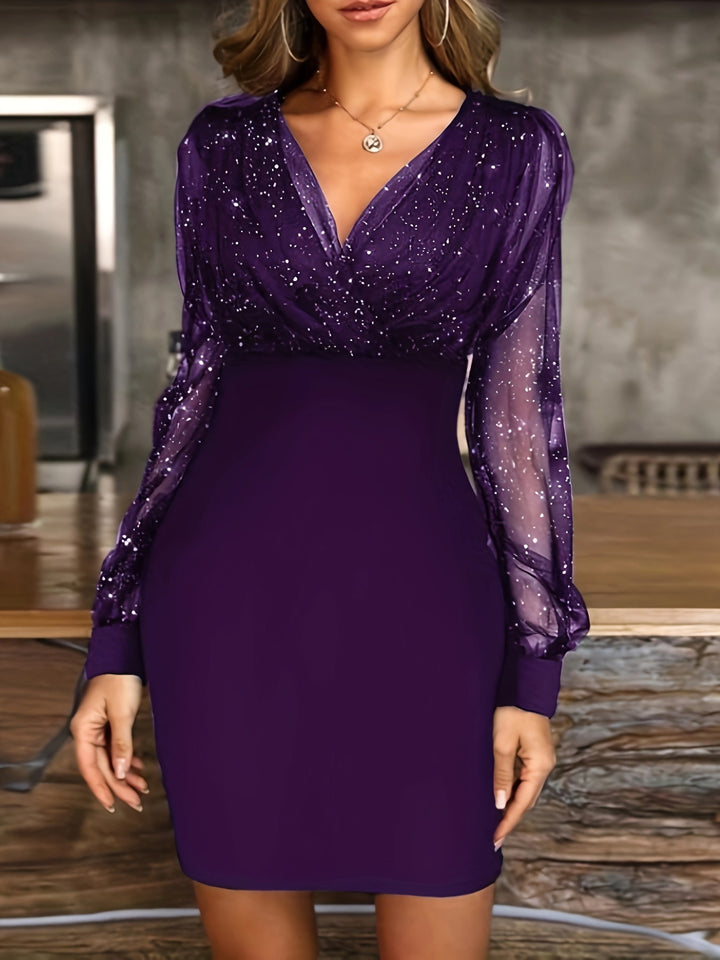 Robe de cocktail scintillante pour femmes avec des manches transparentes Lune London