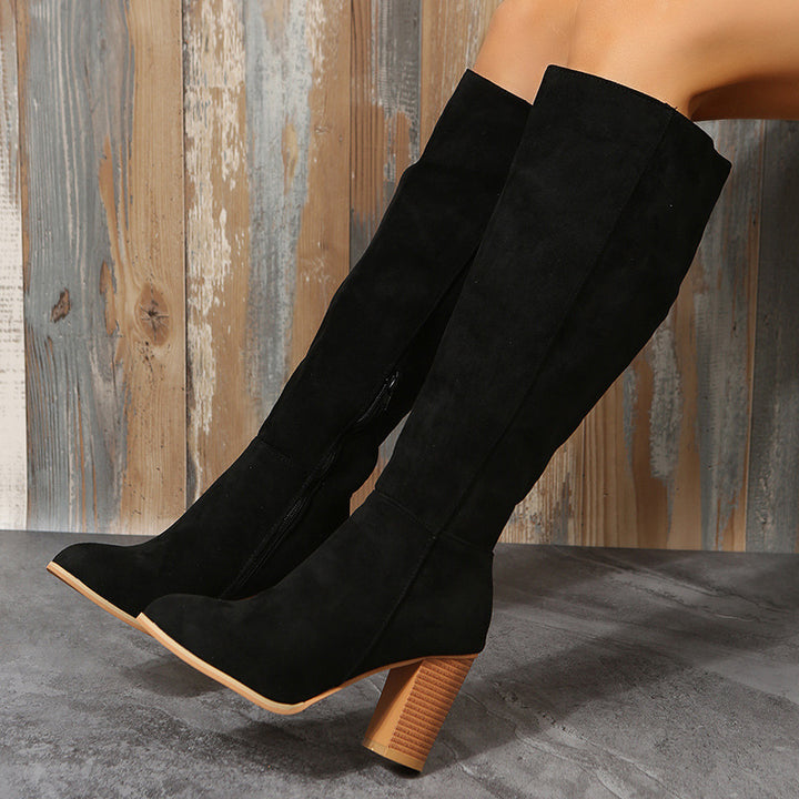 Fashion over-the-knee boots for women with an elegant block heel and a non-slip sole Lune London