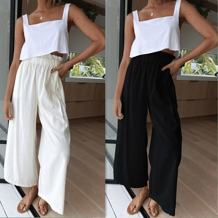 High-waisted palazzo pants for women with elastic waist and side pockets Lune London