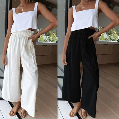 High-waisted palazzo pants for women with elastic waist and side pockets Lune London