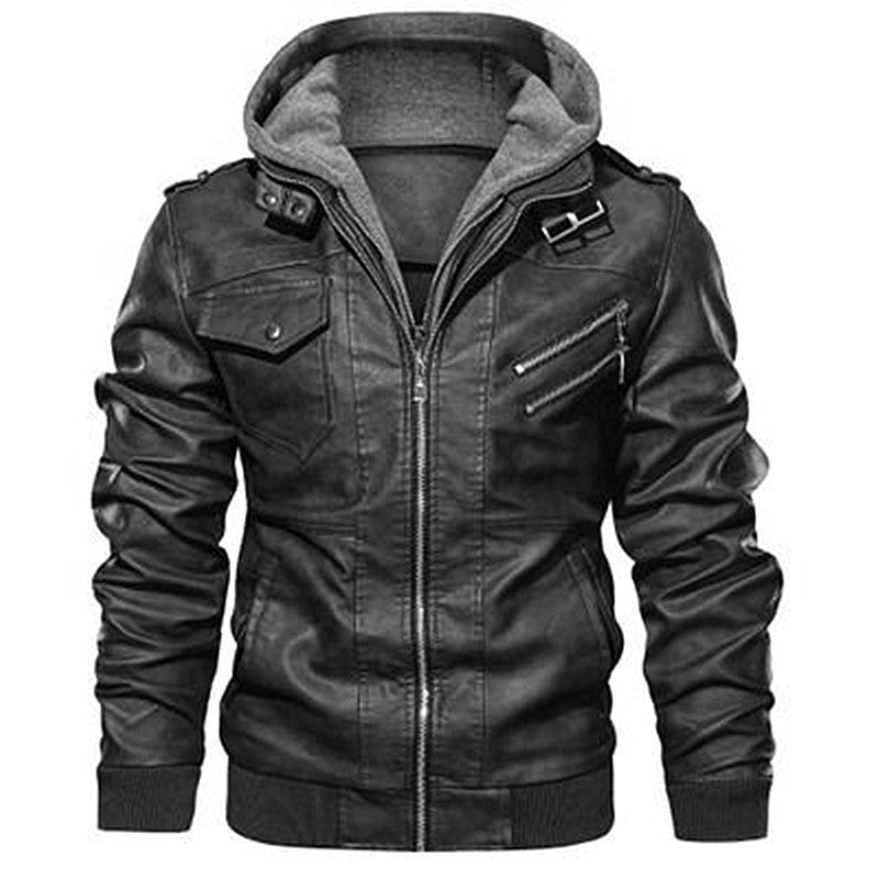 Casual leather jacket for men with removable hood Lune London