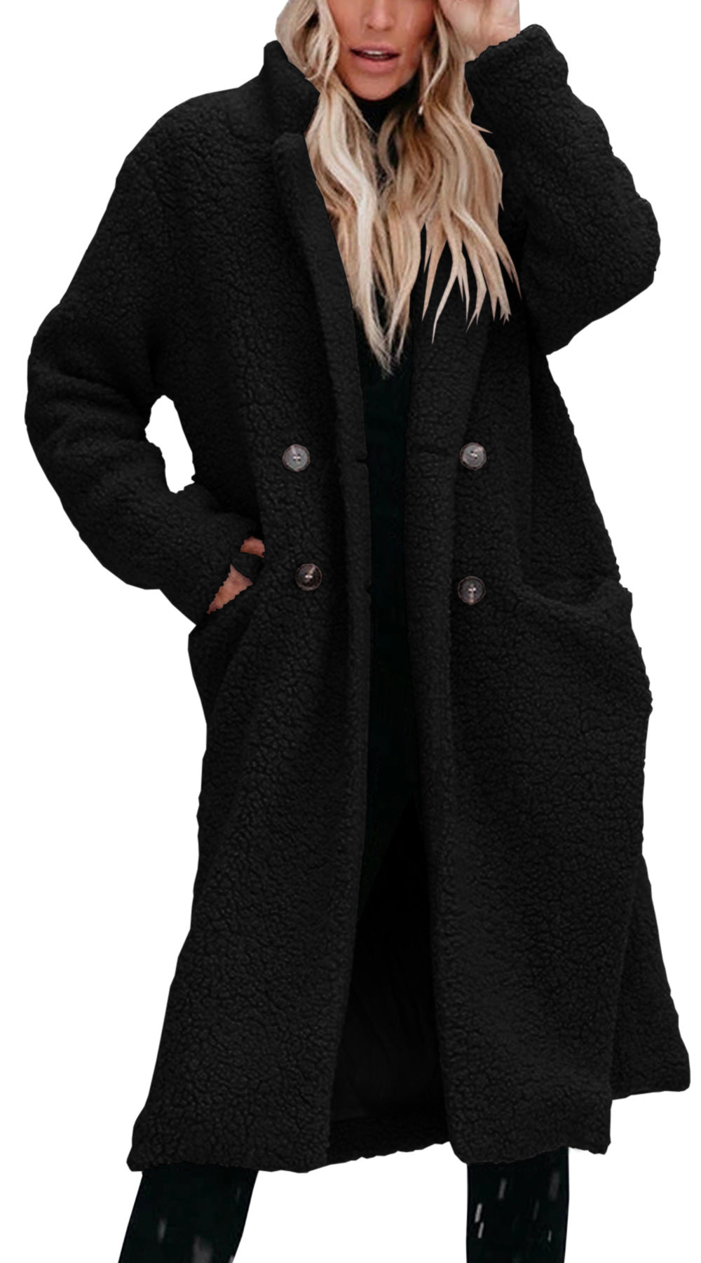 Ladies oversized teddy coat with button closure and practical pockets Lune London