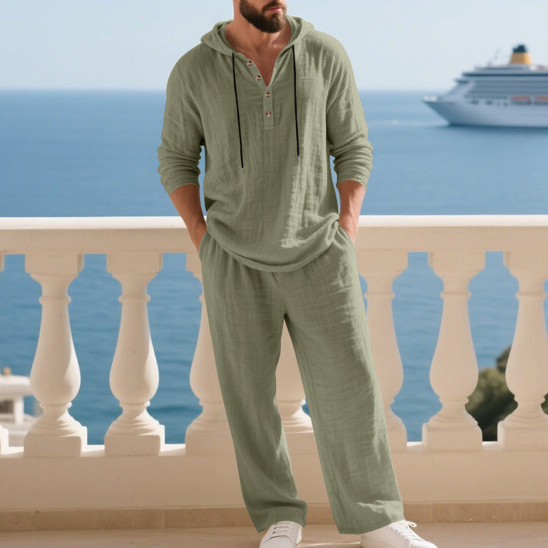 Men's Casual Linen Hoodie Set with Practical Pockets and Relaxed Fit Lune London