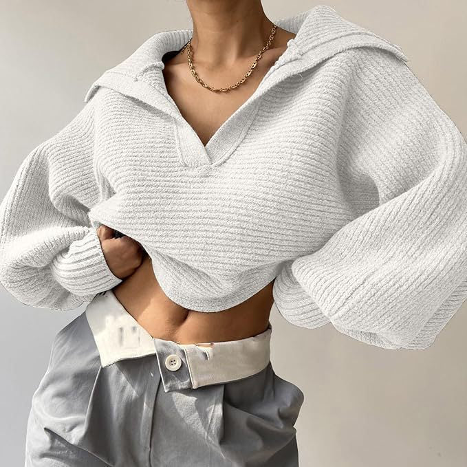 Thick knitted sweater for women with oversized cut and V-neck Lune London