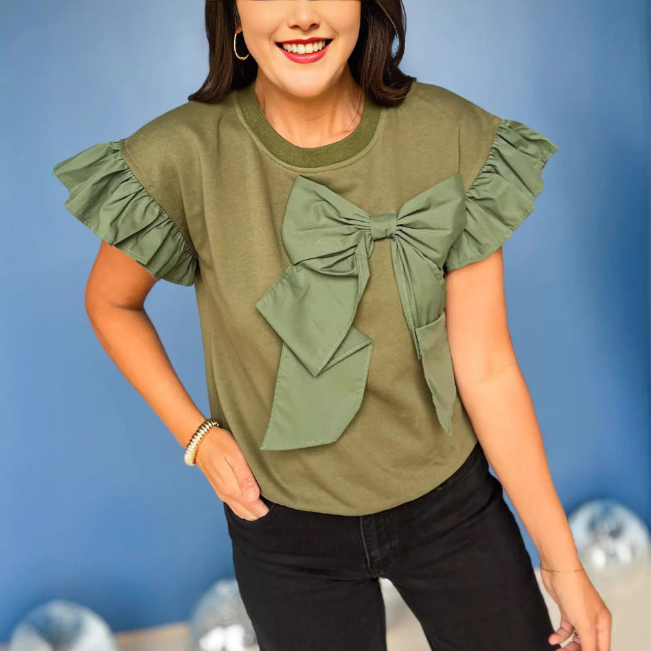Women Ruffles Knots Detail Sweater Top Chic and Style