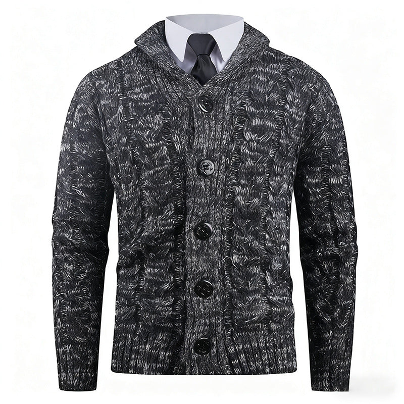 Men's knitted jacket with cable pattern and elegant shawl collar Lune London