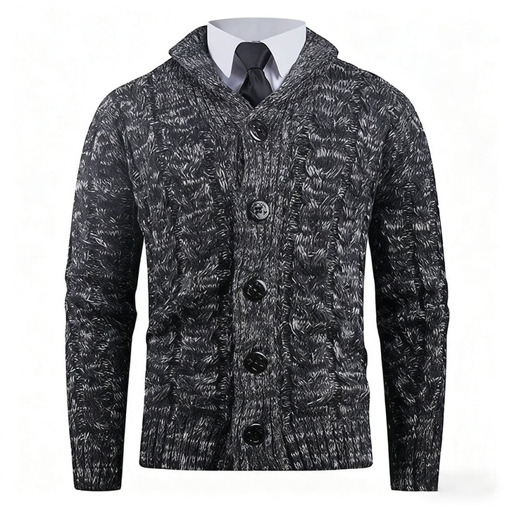 Men's knitted jacket with cable pattern and elegant shawl collar Lune London