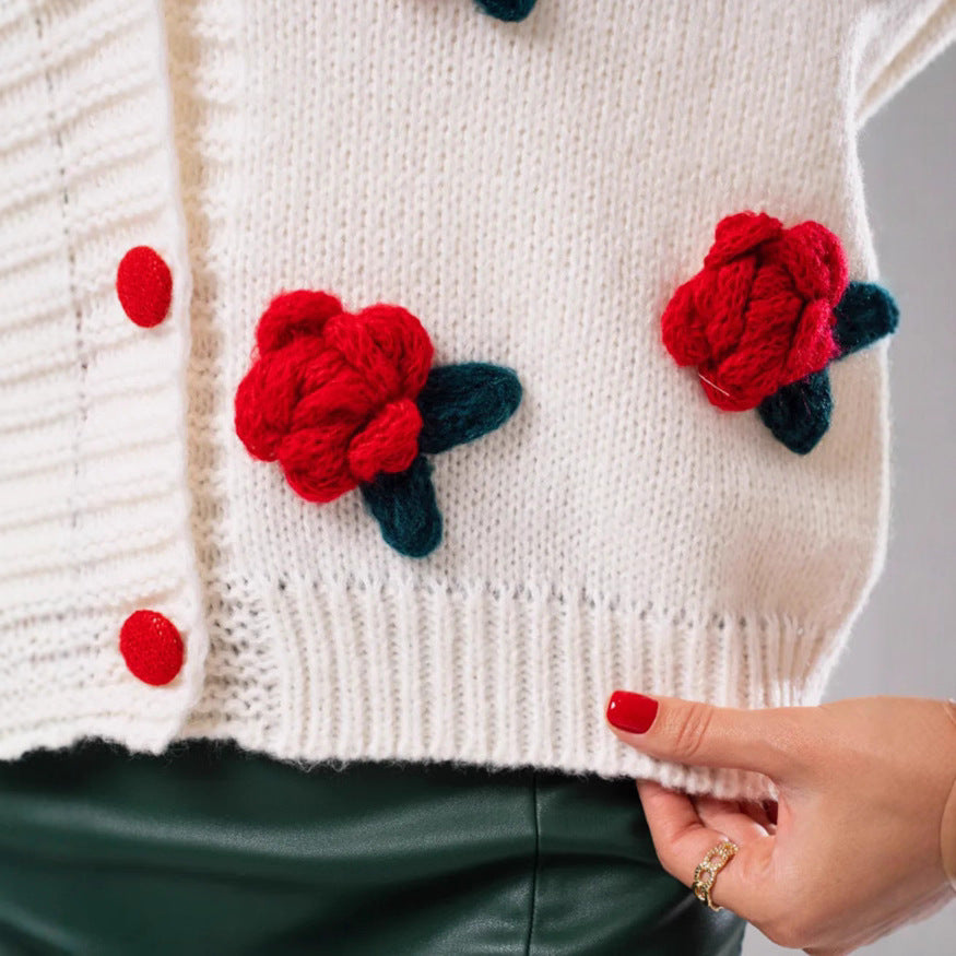 Ladies playful cardigan with floral appliqués Lune London