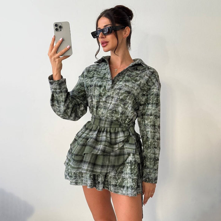 Shirt dress for ladies with adjustable waist belt and fresh checked pattern Lune London