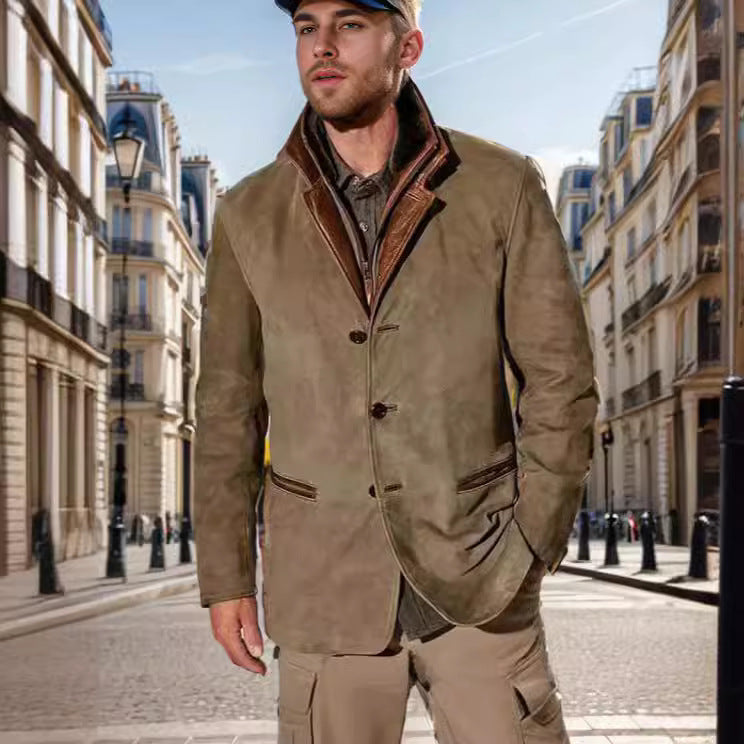 Stylish suede jacket for men with contrasting collar and practical pockets Lune London
