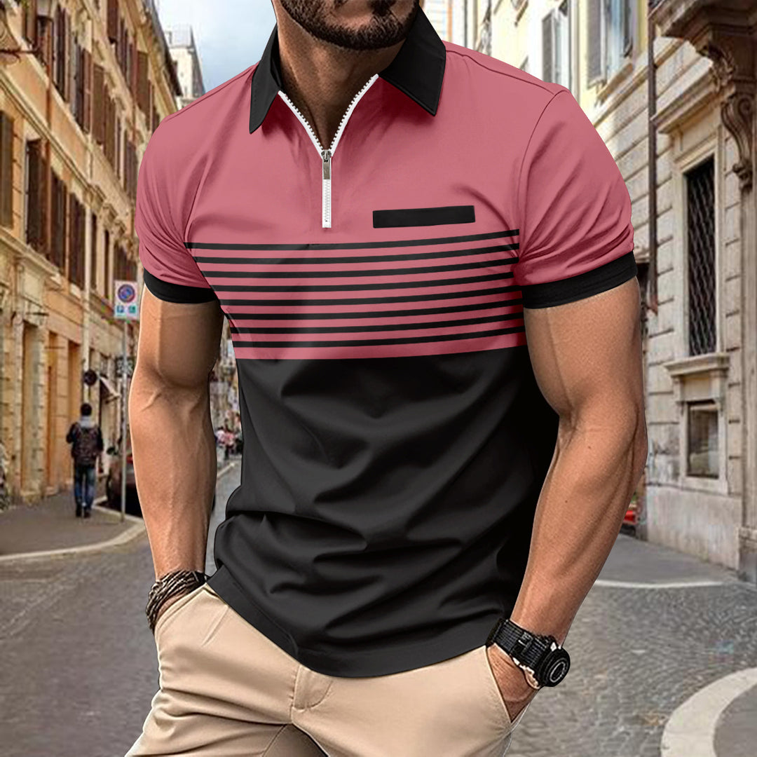Men's Polo Shirt Zip with Contrast Stripes Modern Lune London
