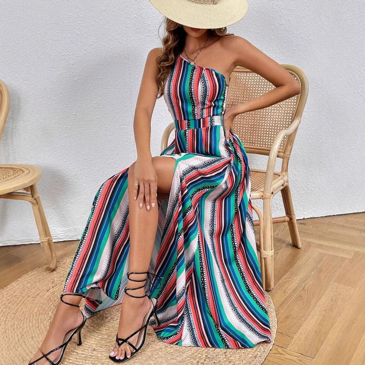 One-Shoulder Maxi Dress with High Slit Lune London