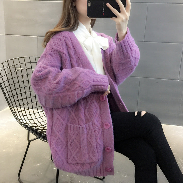 Ladies Waffle Knit Oversized Cardigan with pockets and button detail Lune London