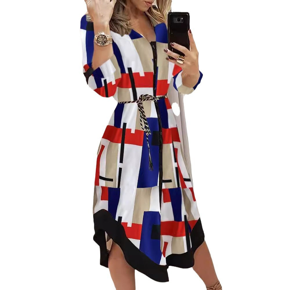 Striped button-up shirt dress for ladies with belt Lune London