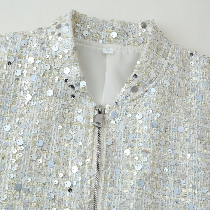 Shiny bomber jacket for women with sparkling sequins Lune London