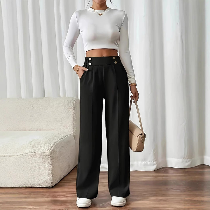 Wide pleated pants for women with elastic waistband and practical pockets Lune London