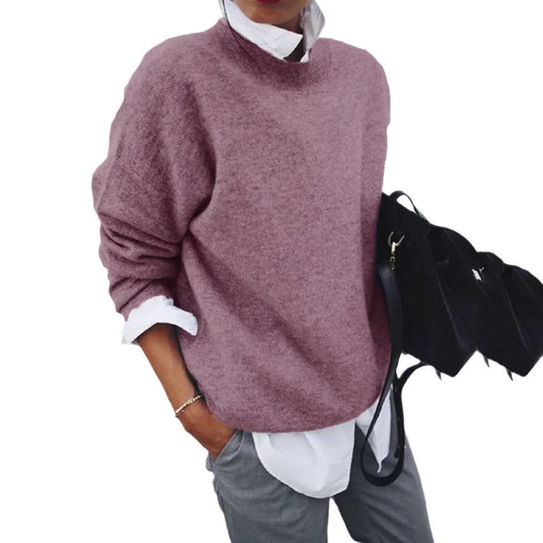 Pull féminin doux à col rond en mélange de tricots fins Chic & Stil