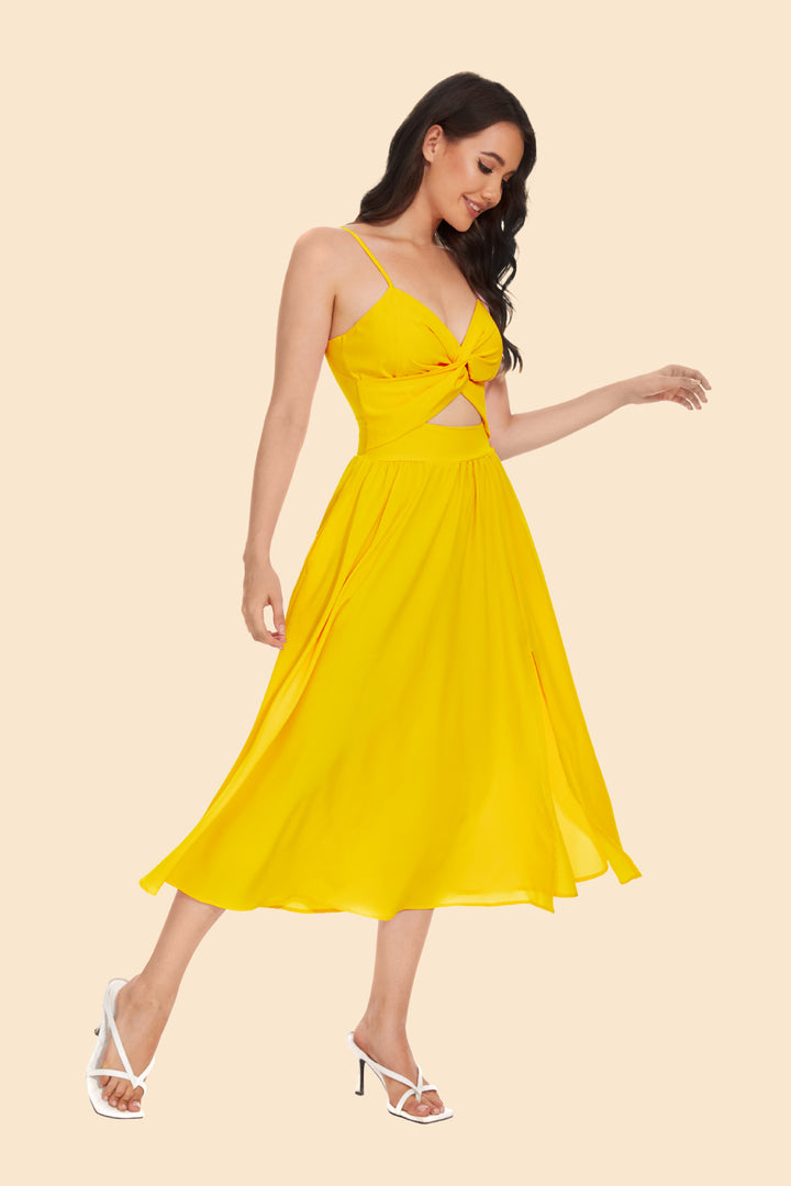 Women's two-piece ensemble with elegant knot-free blouse and flowing skirt with slit Lune London