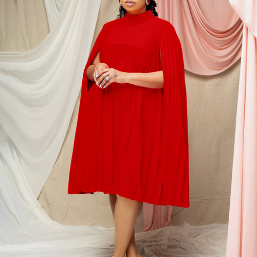 Pleated cape dress for ladies with high collar and long sleeves Lune London
