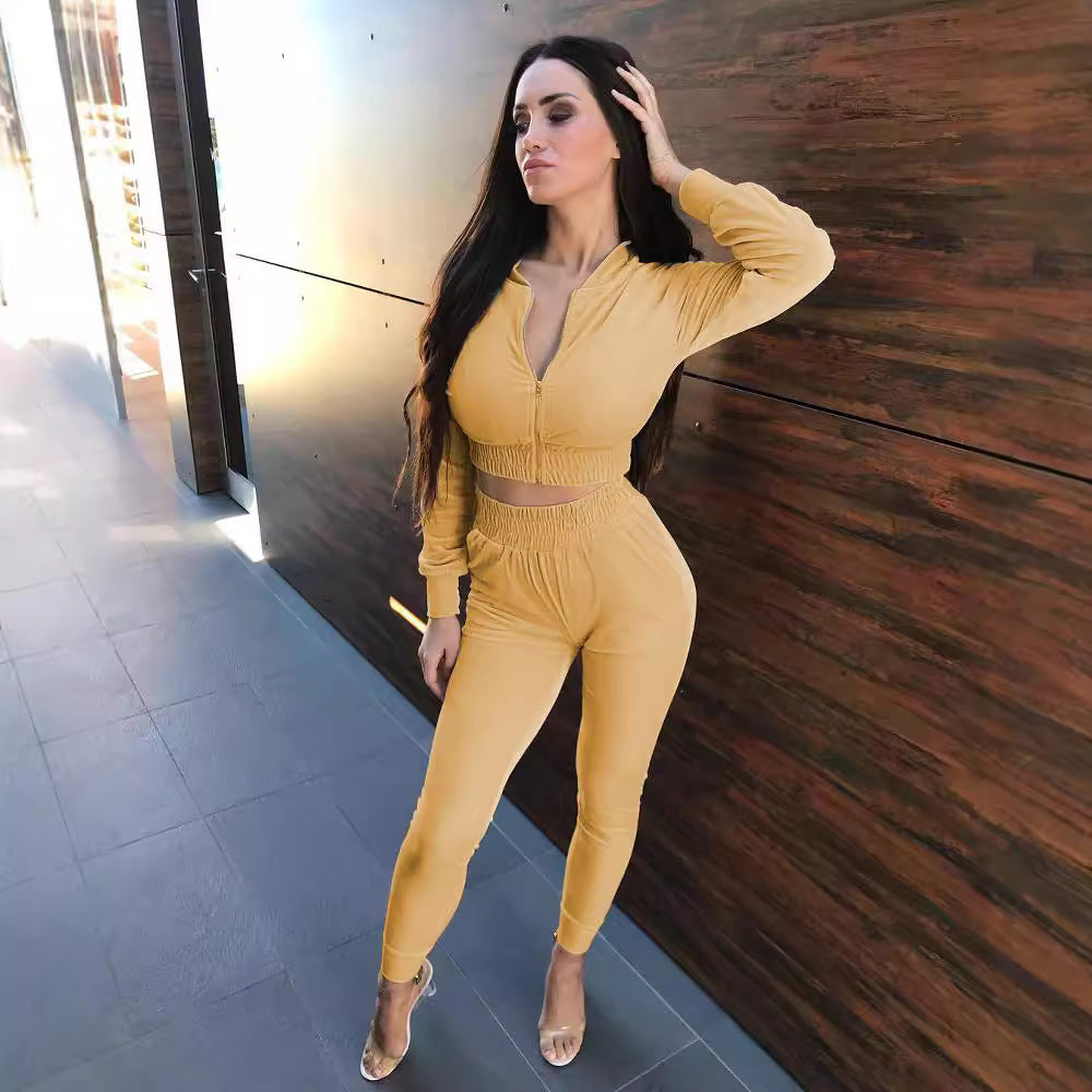 Velour tracksuit for women with high zipper and elastic waist Lune London