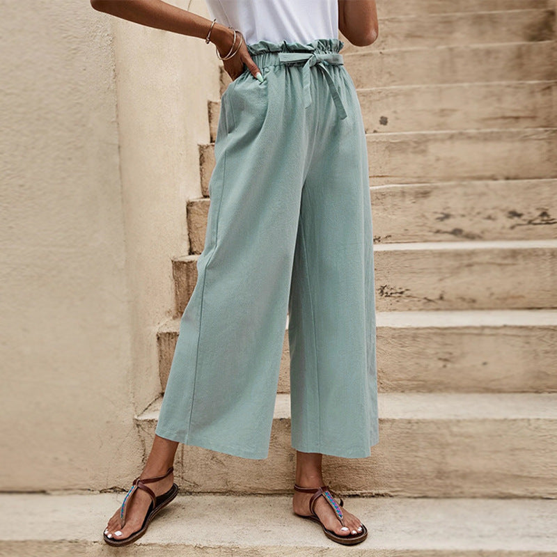 Women's Loose-Fitting Summer Pants with Elastic Waistband and Trendy Tied Belt Chic & Stil