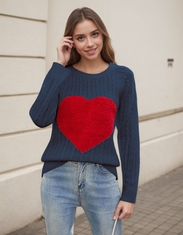 Pull en tricot pour femme avec appliqué en cœur et structure de point aérienne Chic & Stil