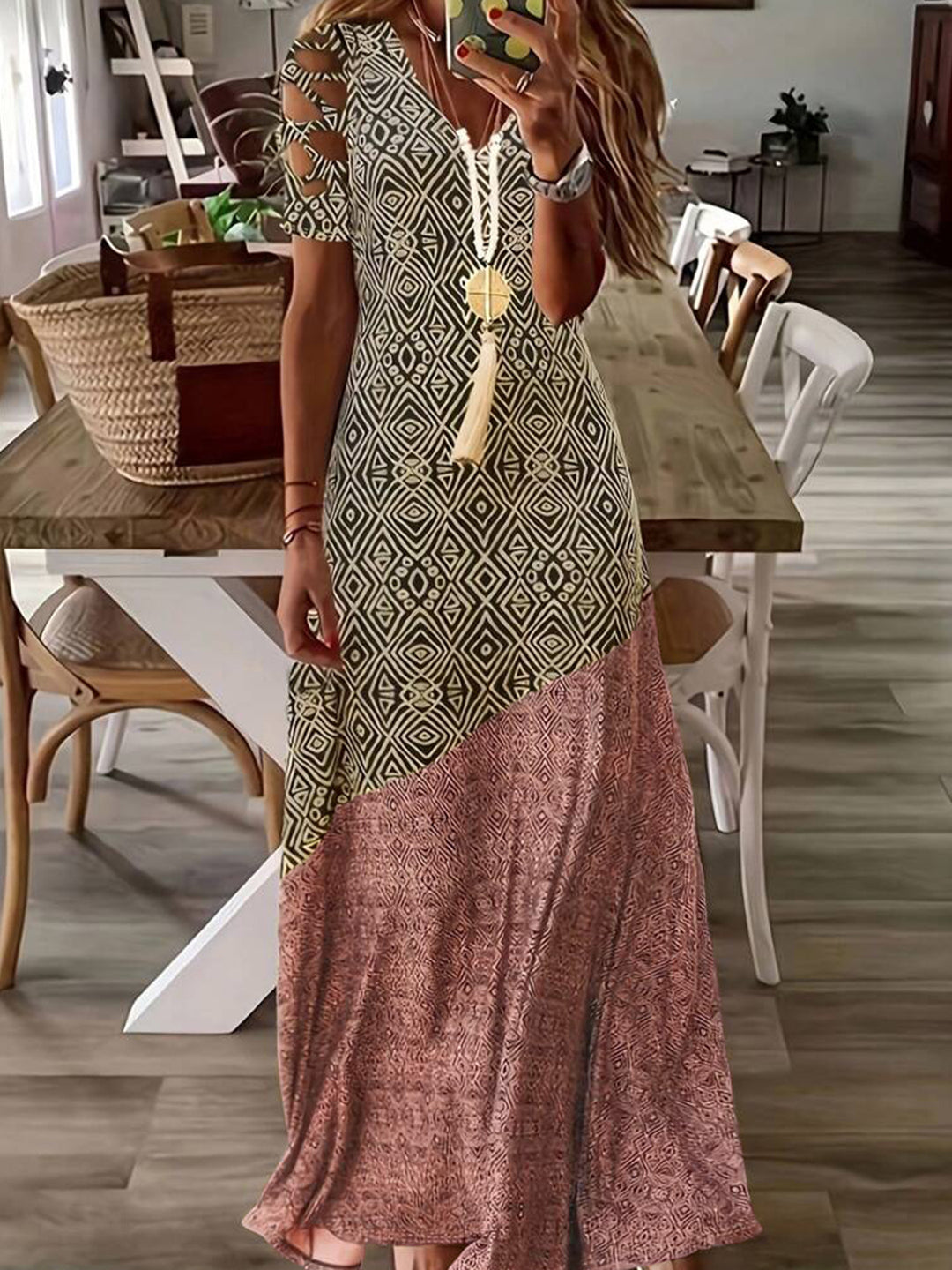Chic Cut-Out Sleeve Bohemian Maxi Dress for Women